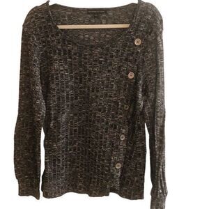 Adrienne Vittadini‎ Black White Long Sleeve Sweater With Side Buttons Size Large